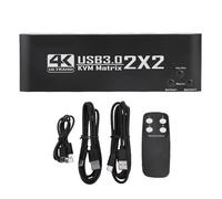 Denash Kvm in Lega di Alluminio, 4K 60Hz 2 in 2 Out Interruttore USB da 3,0 Kvm con Telecomando su, Supportando 7 8 10, OS X, Unix