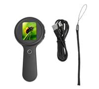 Denash Microscopio Digitale, Microscopio Portatile Portatile con Schermo da 2,0 Pollici, Ingrandimento 200X, 16 Luci LED, Anti-vibrazione, per Hobbisti di Ricerca Educativa (BLACK)