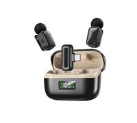 Denash Mini Microfono Lavalier Wireless, Tipo C Plug Play Riduzione del Rumore AI Cambia Voce Microfono da Bavero con Durata della Batteria di 20 Ore, per Registrazione Video Vlog (Albicocca Nera)