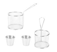 Denash Mini Set di Cestelli per Patatine Fritte in Acciaio Inossidabile per, 2 Cestelli per Friggere + 2 Tazze per Snack Fritti, Manico Resistente, per gli Amanti della