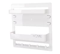 Denash Organizer per Mensola da Parete Adesivo, Mensola Sul Comodino Senza Trapano con 5 Ganci e 2 Fermacavi, Supporto per Montaggio a Parete per Telefono, Auricolare Remoto, (WHITE)