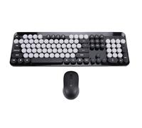 Denash Simpatica Combinazione Tastiera e Mouse Wireless, Copritasti Rotondi Stile Macchina da Scrivere retrò da 2,4 GHz con Tastierino Numerico e Mouse Silenzioso, per PC Laptop Desktop (BLACK)