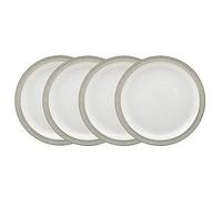 Denby - Elements - Set di 4 piatti medi grigio chiaro - Lavabile in lavastoviglie e adatto al microonde 22 cm - grigio pallido e bianco - Piatti da pranzo resistenti a scheggiature e crepe