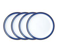 Denby - Set di 4 piatti medi blu imperiale - Lavabile in lavastoviglie e adatto al microonde stoviglie 22 cm - blu reale e bianco - Piatti da pranzo resistenti a scheggiature e crepe