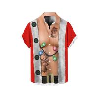 DENGJIAMY Brutte camicie natalizie da uomo divertenti magliette stampate a maniche corte taglie forti hawaiane da uomo brutte camicie natalizie abbottonate, bianco, XXL