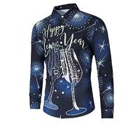 DENGJIAMY - Camicetta natalizia da uomo, taglie forti, con stampa di Babbo Natale, a maniche lunghe, con bottoni, per feste di Natale, abbigliamento casual da uomo, Blu, M