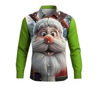 DENGJIAMY - Camicette natalizie da uomo, taglie forti, divertenti, a maniche lunghe, casual, con stampa natalizia e bottoni, Verde, 3XL