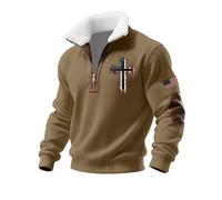DENGJIAMY - Camicia da uomo cristiana alla moda con Gesù, a maniche lunghe, colletto in pile, abbigliamento da uomo taglie forti, felpa con grafica incrociata, cachi, 5XL