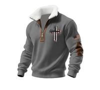 DENGJIAMY - Camicia da uomo cristiana alla moda con Gesù, a maniche lunghe, colletto in pile, abbigliamento da uomo taglie forti, felpa con grafica incrociata, Grigio, L