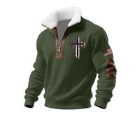 DENGJIAMY - Camicia da uomo cristiana alla moda con Gesù, a maniche lunghe, colletto in pile, abbigliamento da uomo taglie forti, felpa con grafica incrociata, Verde, L