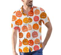 DENGJIAMY Camicia Happy Halloween da uomo Plus Size Casual Hawaiian Tee Top Mens Pumpkin Face Stampato Manica Corta Button Down Camicie, bianco, 3XL