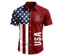 DENGJIAMY - Camicia hawaiana da uomo per il 4 luglio, estiva, patriottica, con bottoni, con bandiera americana, a maniche corte, per le vacanze, con grafica USA, top da uomo, Rosso, 3XL