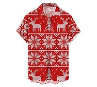 DENGJIAMY - Camicia natalizia da uomo, a maniche corte, taglie forti, hawaiana, con bottoni, casual, con fiocco di neve, per feste di Natale, camicetta da uomo, bianco, 4XL