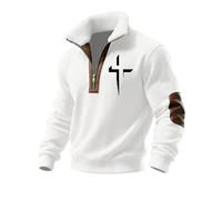 DENGJIAMY Camicie cristiane da uomo felpa con grafica incrociata all'aperto trendy 1/4 zip vestiti moda autunno top uomo plus size maglione Gesù, bianco, L