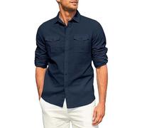 DENGJIAMY Camicie da uomo in lino a maniche lunghe estive in spiaggia per le vacanze con bottoni camicia alla moda all'aperto magliette semplici top basic abbigliamento da uomo, Z11 blu navy, M