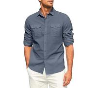 DENGJIAMY Camicie da uomo in lino a maniche lunghe estive in spiaggia per le vacanze con bottoni camicia alla moda all'aperto magliette semplici top basic abbigliamento da uomo, Z11 Grigio, XL