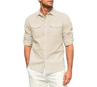 DENGJIAMY Camicie da uomo in lino a maniche lunghe estive in spiaggia per le vacanze con bottoni camicia alla moda all'aperto magliette semplici top basic abbigliamento da uomo, Z11 Beige, 4XL