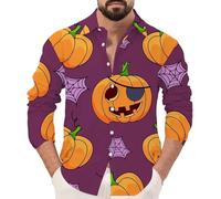 DENGJIAMY Camicie di Halloween da uomo Happy Pumpkin Face Fall Camicia a maniche lunghe Button Down Camicia da uomo Outdoor Casual Vacanze Tee Top, Arancione, L