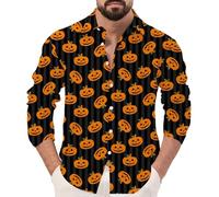 DENGJIAMY Camicie di Halloween da uomo Happy Pumpkin Face Fall Camicia a maniche lunghe Button Down Camicia da uomo Outdoor Casual Vacanze Tee Top, Nero , XXL