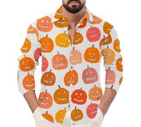 DENGJIAMY Camicie di Halloween da uomo Happy Pumpkin Face Fall Camicia a maniche lunghe Button Down Camicia da uomo Outdoor Casual Vacanze Tee Top, bianco, L