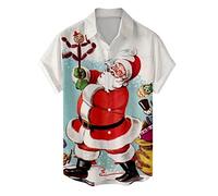 DENGJIAMY Camicie natalizie con bottoni da uomo con stampa di Babbo Natale camicia a maniche corte divertente per le vacanze top da uomo casual colletto camicetta hawaiana, Rosso, L