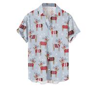 DENGJIAMY Camicie per le vacanze di Natale da uomo divertente renna festa a maniche corte abbottonata camicia taglie forti top vacanze Natale pupazzo di neve camicetta stampa, Rosso, 4XL
