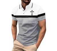 DENGJIAMY Christian Cross Polo Shirt Uomo Casual A Righe Golf Tshirts Color Block Collar Business Top Mens Tees Estate Retro Stampa Tee Manica Corta, Z15 Grigio, 3XL