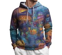 DENGJIAMY Felpa con cappuccio per Halloween da uomo per le vacanze Pullover Plus Size Novità Camicia a maniche lunghe con tasca Felpa con cappuccio da uomo con stampa zucca, Blu, S