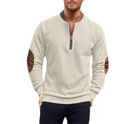 DENGJIAMY Felpa con stampa a maglia da uomo alla moda taglie forti camicia autunnale manica lunga casual pullover tinta unita da uomo felpe con cerniera 1/4 alla moda, Beige chiaro, 5XL