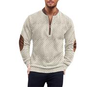 DENGJIAMY Felpa con stampa a maglia da uomo alla moda taglie forti camicia autunnale manica lunga casual pullover tinta unita da uomo felpe con cerniera 1/4 alla moda, Beige, XL
