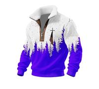 DENGJIAMY - Felpa da uomo con stampa natalizia cristiana, a maniche lunghe, con stampa con bandiera americana, taglie forti, con stampa a croce e cerniera a 1/4, Viola, M