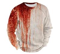 DENGJIAMY Felpa girocollo horror di Halloween da uomo casual per le vacanze Pullover Tee Top da uomo spaventoso sangue stampato autunno camicia a maniche lunghe, Rosso chiaro, L