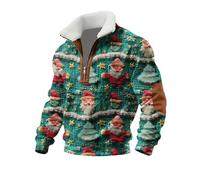 DENGJIAMY - Felpa natalizia con cerniera a un quarto, taglie forti, a maniche lunghe, per vacanze, inverno, con stampa di Babbo Natale, Verde, S