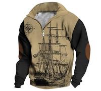 DENGJIAMY Felpe da uomo alla moda con stampa casual autunnale top vintage 1/4 zip pullover plus size moda colletto camicia a maniche lunghe da uomo, Nero , S