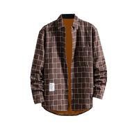 DENGJIAMY Giacca foderata in pile da uomo a blocchi di colore T-shirt a maniche lunghe casual con colletto caldo autunno e inverno top da uomo a quadri con bottoni, Marrone, L