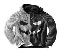 DENGJIAMY Halloween zucca sorriso faccia felpa con cappuccio uomo patchwork pullover plus size camicia patchwork manica lunga uomo spaventoso vacanza con cappuccio camicie, Grigio, XXL