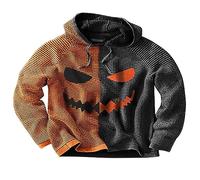 DENGJIAMY Halloween zucca sorriso faccia felpa con cappuccio uomo patchwork pullover plus size camicia patchwork manica lunga uomo spaventoso vacanza con cappuccio camicie, Arancione, L