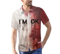 DENGJIAMY I'm Ok It's Not My Blood Camicia da uomo spaventosa Halloween a maniche corte button down camicia all'aperto vacanze da uomo Plus Size Horror Print Tees, Rosso 02., 4XL