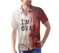 DENGJIAMY I'm Ok It's Not My Blood Camicia da uomo spaventosa Halloween a maniche corte button down camicia all'aperto vacanze da uomo Plus Size Horror Print Tees, Rosso 04., XL