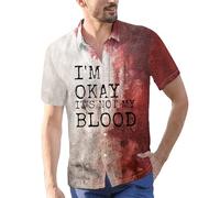DENGJIAMY I'm Ok It's Not My Blood Camicia da uomo spaventosa Halloween a maniche corte button down camicia all'aperto vacanze da uomo Plus Size Horror Print Tees, Rosso 03., 3XL
