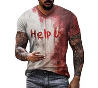 DENGJIAMY I'm Ok It's Not My Blood T Shirt per uomo T-shirt spaventosa Casual Holiday Top Horror Halloween Bloody V Neck Tee Manica Corta, Aiutaci Rosso, S