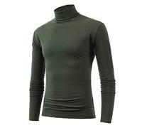 DENGJIAMY - Maglia intima da uomo a collo alto mock a maniche lunghe, leggera, termica autunnale, pullover maglione fashion, magliette a collo tartaruga per uomo, Verde militare, S