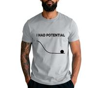 DENGJIAMY - Maglietta da uomo con scritta "I Had Potential", a maniche corte, casual, con grafica, per attività all'aperto, alla moda, girocollo, abbigliamento estivo alla moda per uomo, Grigio, XL