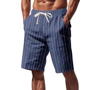DENGJIAMY Pantaloncini a righe verticali per gli uomini Moda Estiva Classica Basic Casual Shorts Uomo Spiaggia Vacanza Pantaloni Coulisse Elastico in Vita Corta, Marina Militare, XXL