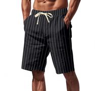 DENGJIAMY Pantaloncini a righe verticali per gli uomini Moda Estiva Classica Basic Casual Shorts Uomo Spiaggia Vacanza Pantaloni Coulisse Elastico in Vita Corta, Nero , XXL