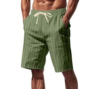 DENGJIAMY Pantaloncini a righe verticali per gli uomini Moda Estiva Classica Basic Casual Shorts Uomo Spiaggia Vacanza Pantaloni Coulisse Elastico in Vita Corta, Verde militare, 3XL
