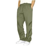 DENGJIAMY - Pantaloni cargo da uomo, alla moda, con coulisse, elastico in vita, gamba dritta, con tasche multiple, casual, autunnali, Verde, L