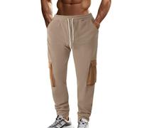 DENGJIAMY - Pantaloni da jogging da uomo a blocchi di colore, alla moda, con coulisse, elastico in vita, pantaloni autunnali con tasca, cachi, M