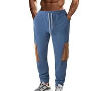 DENGJIAMY - Pantaloni da jogging da uomo a blocchi di colore, alla moda, con coulisse, elastico in vita, pantaloni autunnali con tasca, Blu, XXL