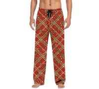 DENGJIAMY Pantaloni della tuta a quadri natalizi da uomo pantaloni casual con fondo aperto elastico in vita pantaloni con coulisse pantaloni autunnali da uomo alla moda pantaloni natalizi, Rosso, S